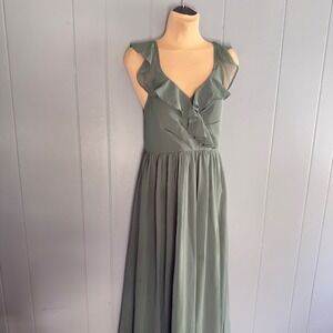Azazie dress formal gown sage‎ green chiffon bridesmaid size C small medium